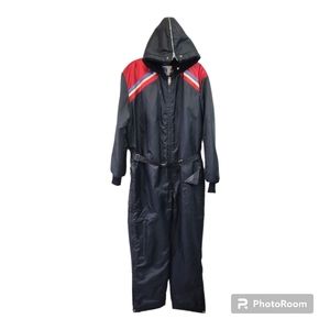 UPC Mens Black Vintage USA Made Snowmobile Suit Full Zip Down Leg Hooded LARGE
